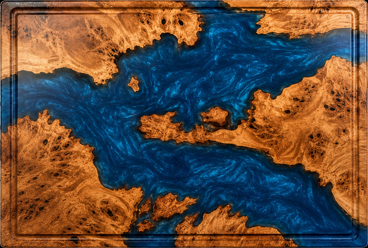 Epoxy Cooking Board – Blue, seen from above