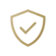 Gold shield icon with a checkmark signifying secure checkout, product warranty, and trusted quality assurance.